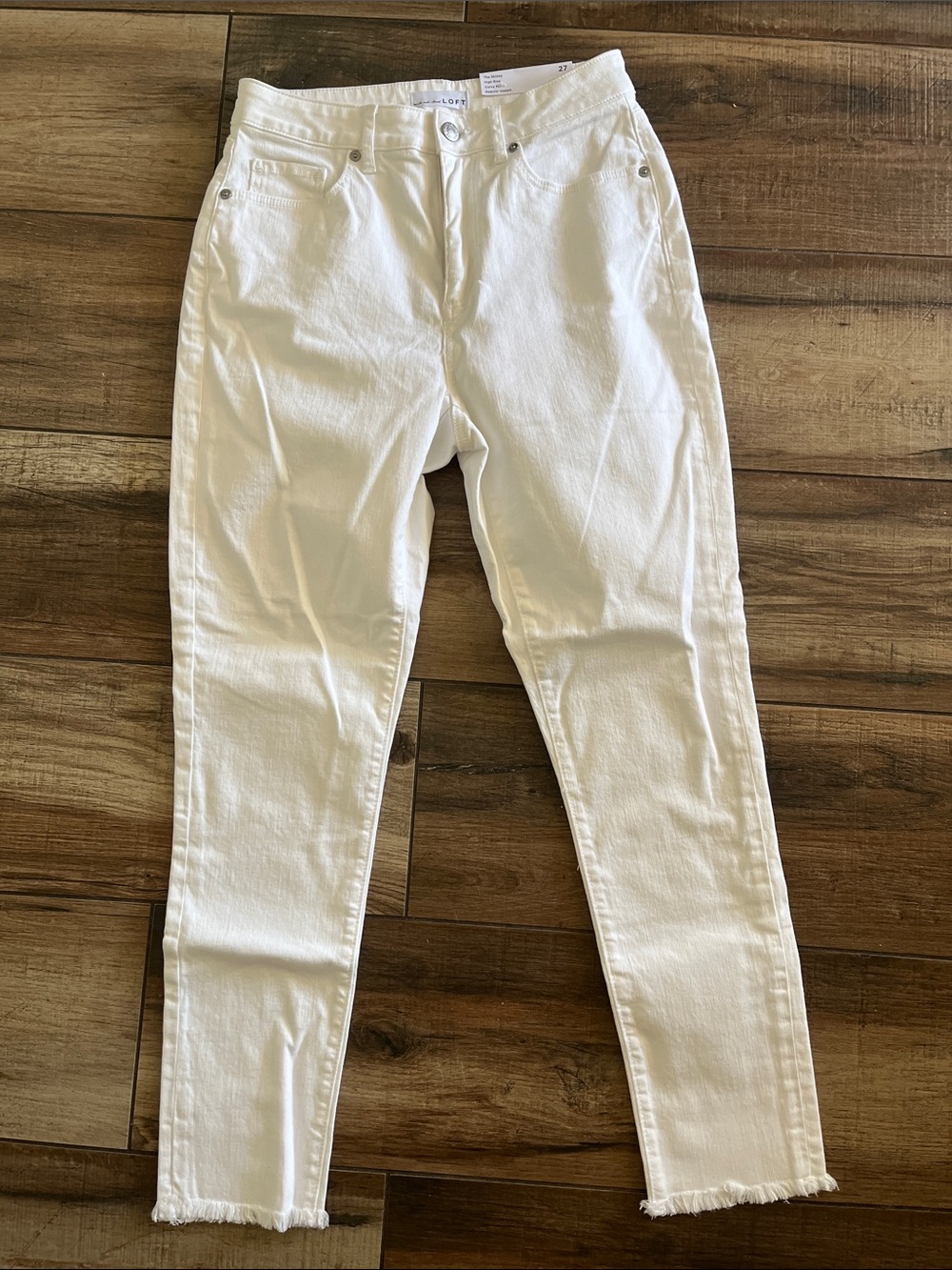 LOFT White Skinny Ankle Jeans with Raw Hem
